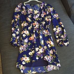 Honey Punch That’s A Wrap Navy Blue Floral Dress